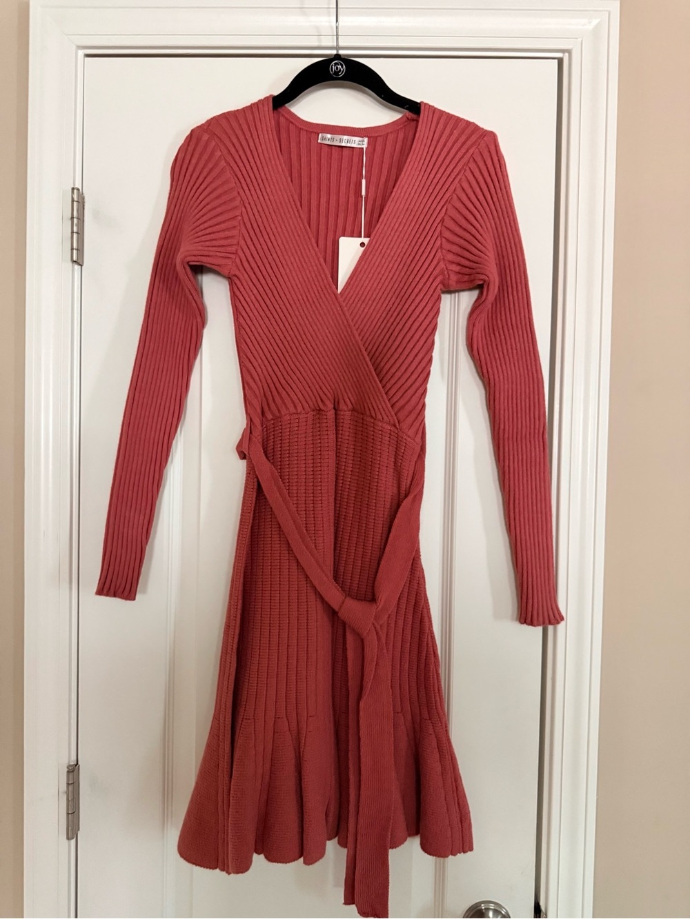 Ribbed Wrap Midi Dress in Dusty Rose